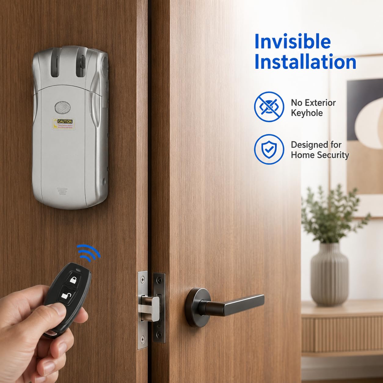 Cerradura inteligente electrónica, cerradura invisible inalámbrica WAFU sin llave con control remoto, cerradura de puerta de control remoto inteligente para el hogar