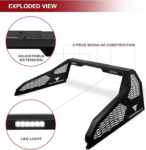 Miniatura 5 de Armordillo CR-S 8707814 Barra estabilizadora y portaequipajes para camionetas de tamaño completo de 1/2 ton, 2 lámparas de luz led, malla, negro