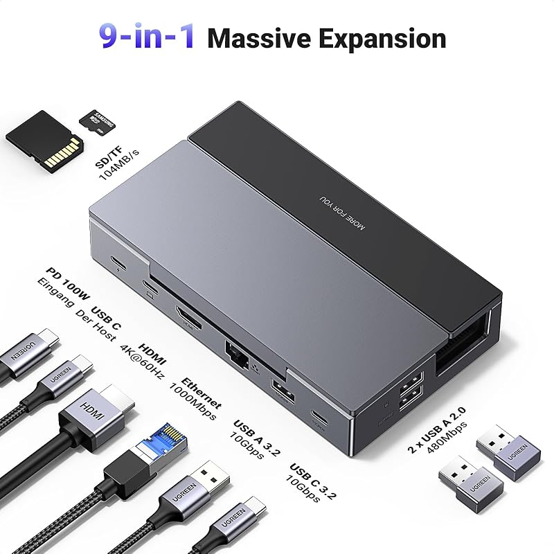 UGREEN Steam Deck Dokkoló Állomás 9-in-1 4K HDMI USB Portokkal Állítható Tartó Steam Deck OLED ROG Ally Legion Go iPad MacBook Kompatibilis