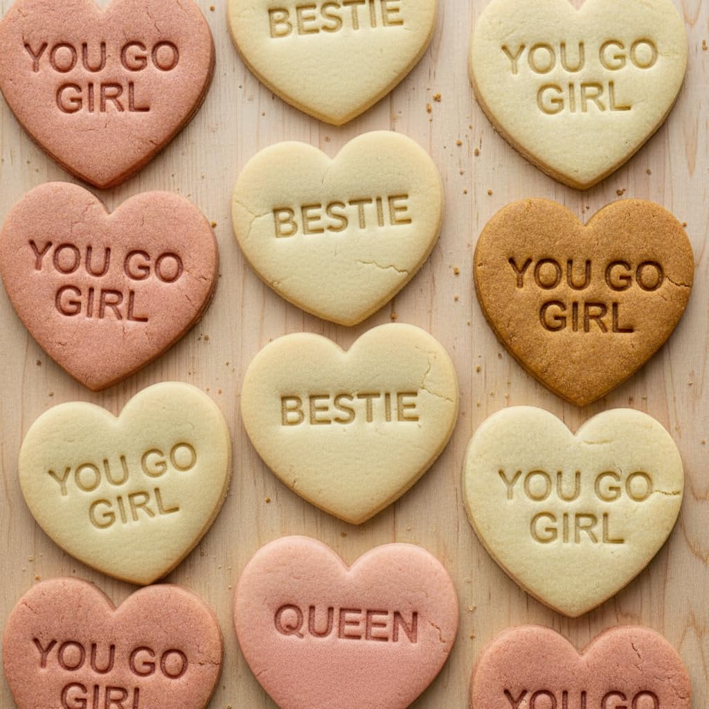 BAKERLOGY Lot de 10 emporte-pièces cœurs amitié – Messages Bestie, sororité & girl power pour biscuits maison, fondant & créations fun