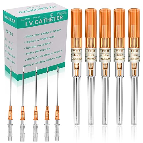 Miniatura 7 de Judero - 50 agujas de catéter mixtas IV 14G 16G 18G 20G 22G agujas huecas para labios, lengua, vientre, ombligo, pezón, cartílago, herramientas de