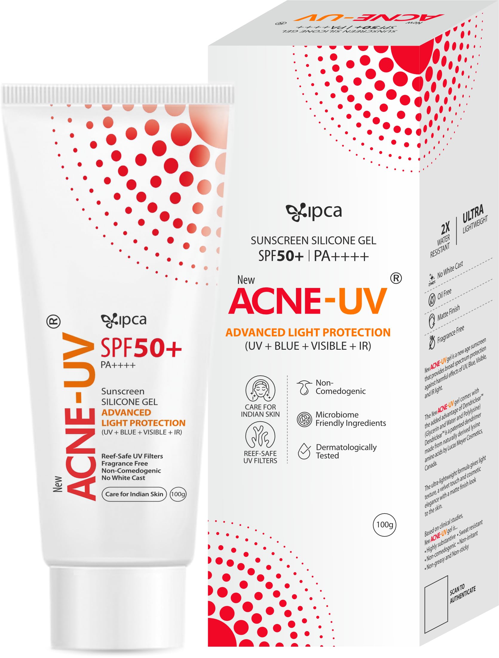 New Acne-UV Sunscreen SPF50 PA++++ | 100g Acne-UV Gel Sunscreen | Non Comedogenic | Silicone Gel | Oil-Free | UVA/UVB Protection | Water Resistant | No White Cast | Suitable for All Skin Types