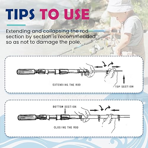 Miniatura 7 de Caña de Pescar para Niños, Cañas de Pescar Telescópicas Portátiles para Niños y Niñas, Kit Combinado de Caña de Pescar y Carrete con Caja de
