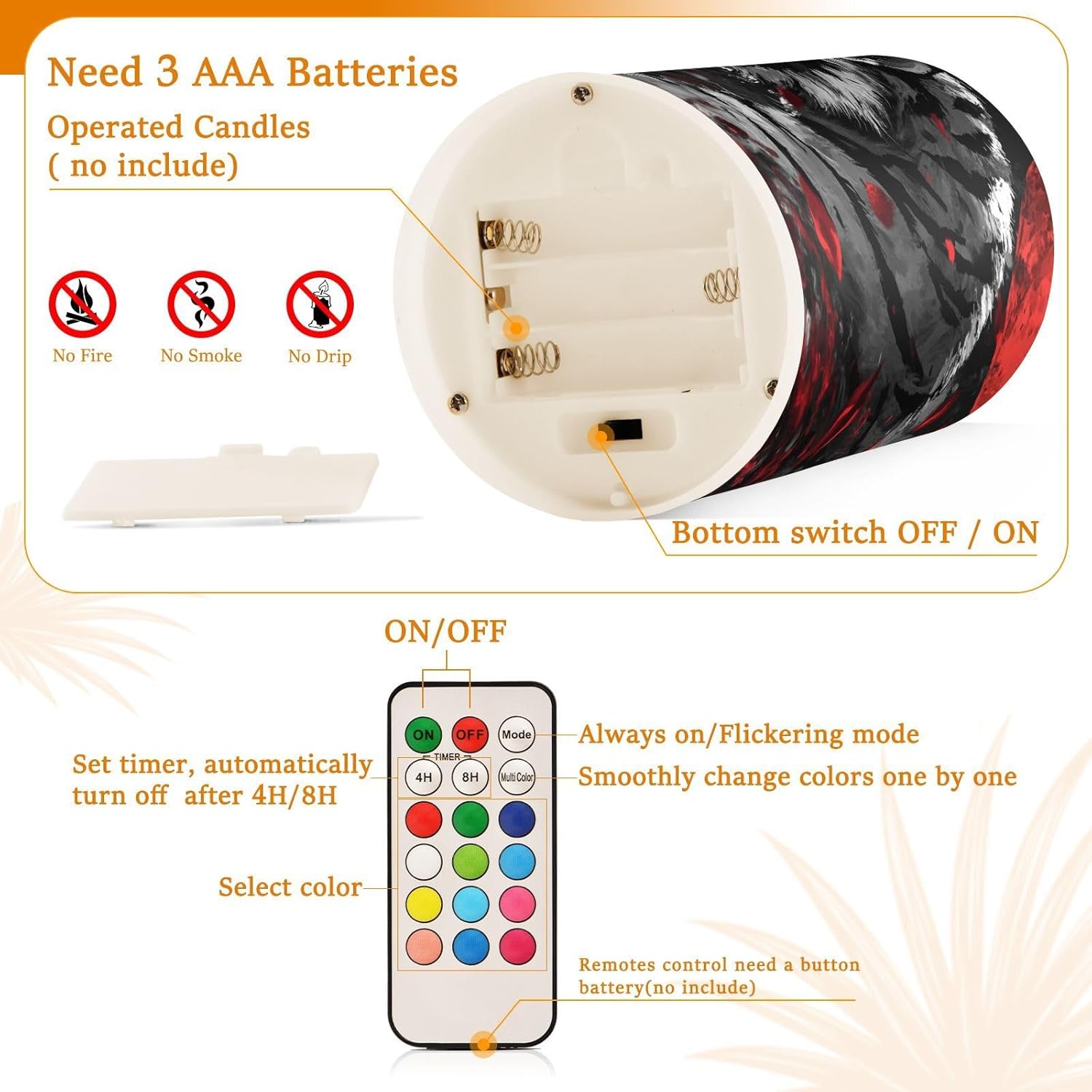ALAZA Tiger Animal Red Flickering Flameless Candles Pillar Led Candles Battery Operated Candles with Remote and Timers Set of 2