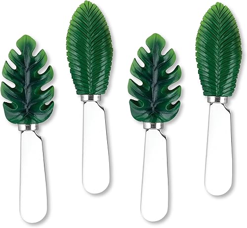 UP ware 4 piezas pintadas a mano mango de resina con hoja de acero inoxidable esparcidor queso esparcidor mantequilla cuchillos (hojas de palma) UP ware 4 piezas pintadas a mano mango de resina con hoja de acero inoxidable esparcidor queso esparcidor mantequilla cuchillos (hojas de palma)