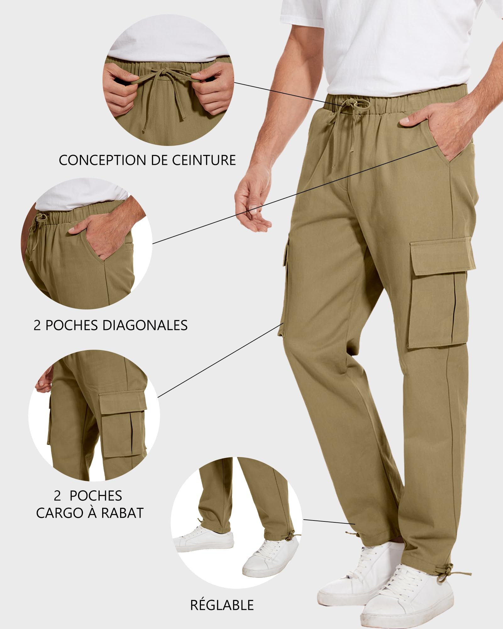 NANAMEEI Pantalon Cargo Homme avec 6 Poches Version Épaissie Pantalons de Travail Taille Elastique Casual Baggy Homme