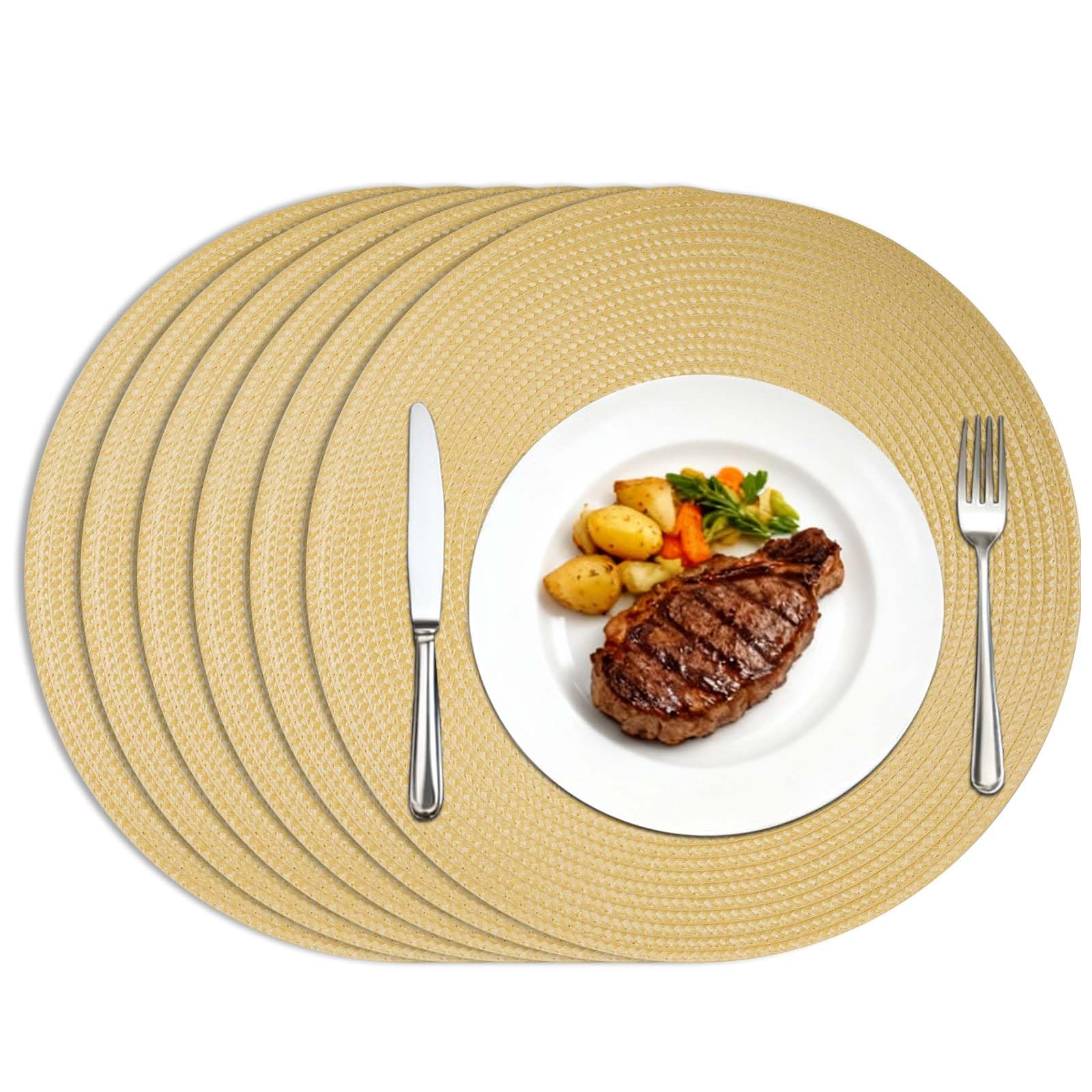 Homcomodar Platzsets Rund Set von 6 Hitzebeständigem Tisch Tischsets 34cm Tischsets Abwaschbar für Küche Abendessen