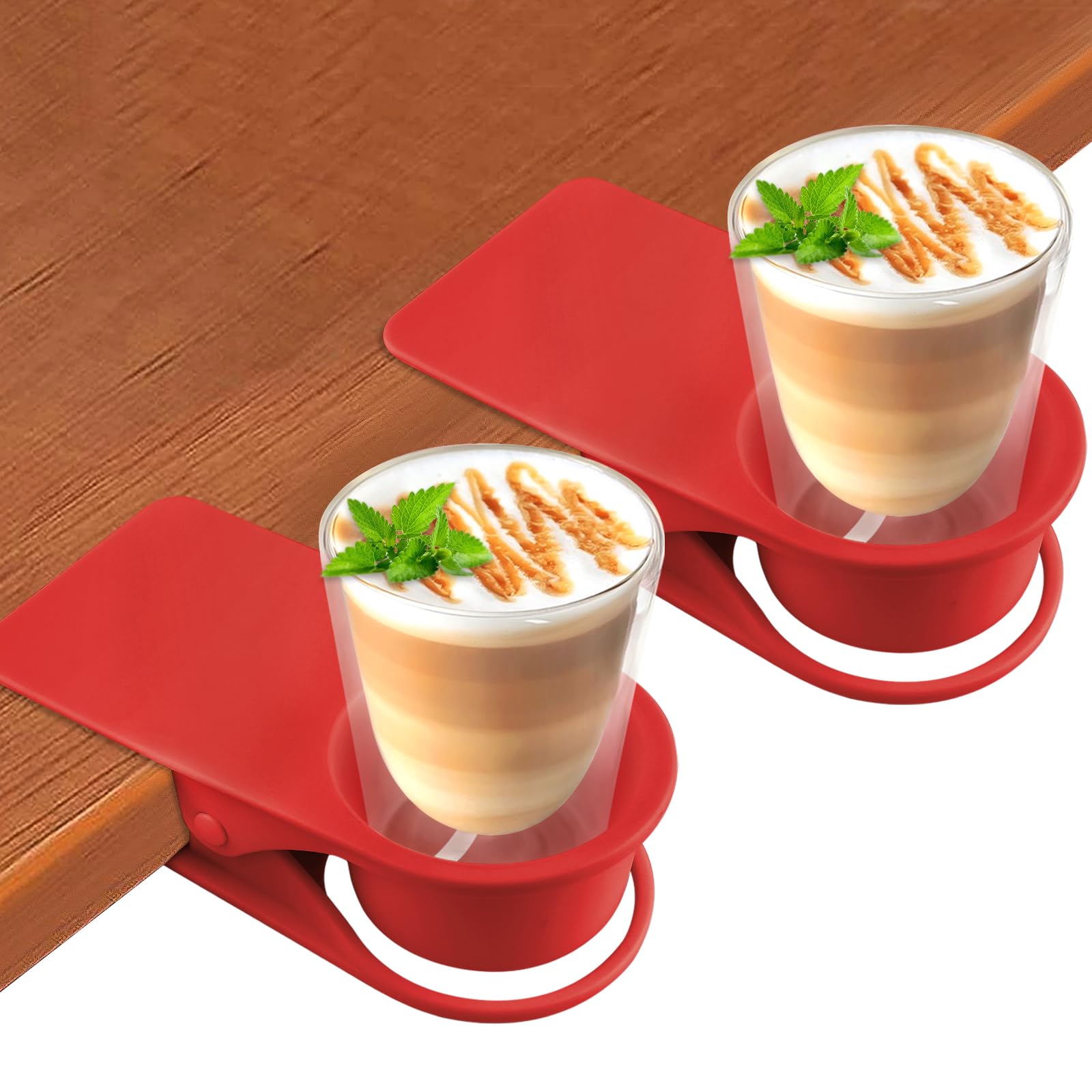 Kalolary 2-Pack Table Edge Cup Holder - Versatile Clip for Drinking Cups, Mugs & Bottles - Ideal for Home, Office & School (Red)