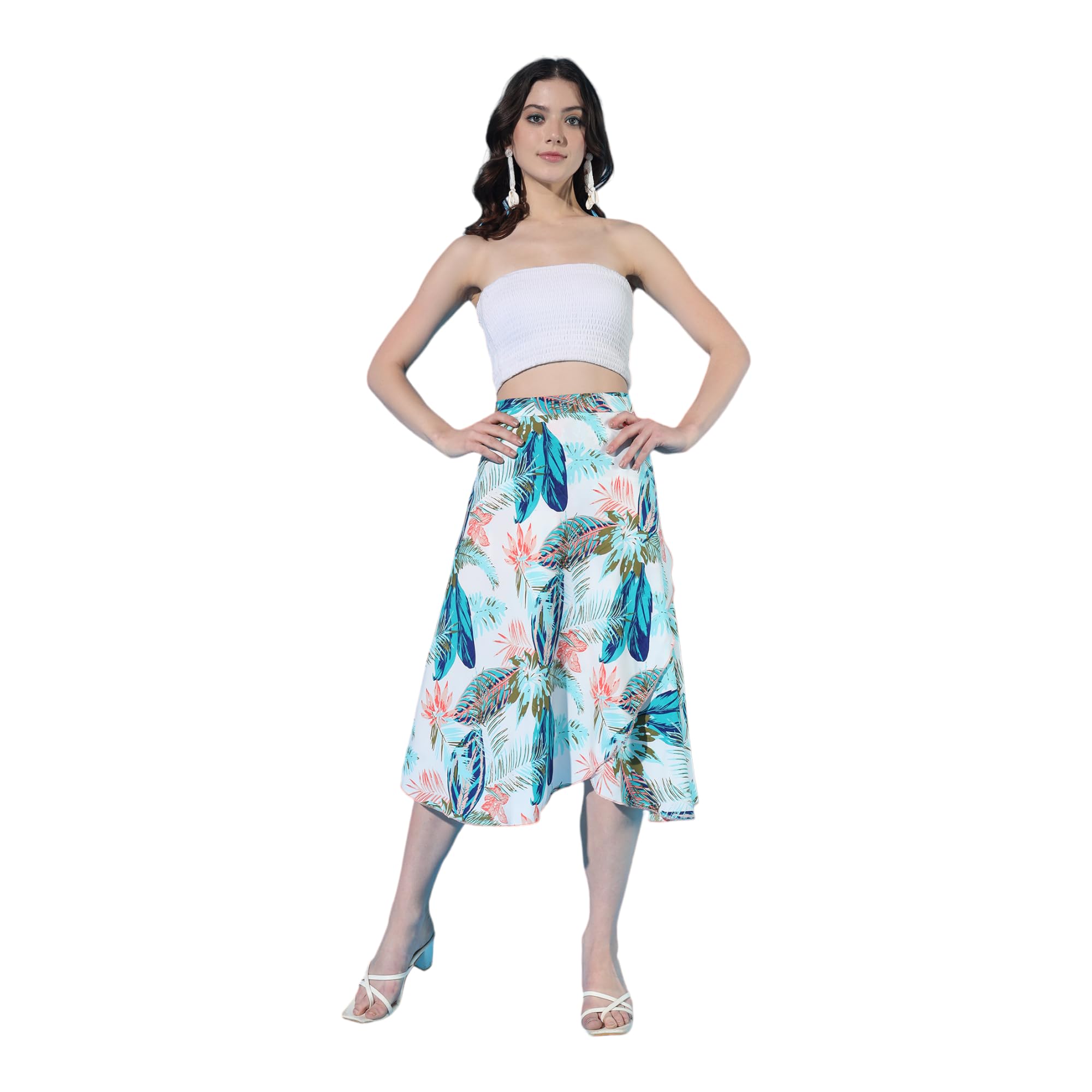 bodyfigure BF BODY FIGURE Women's Midi Floral Print Wrap Around Maxi Skirt | Women Wear Midi Skirt, Color - White-picture-40