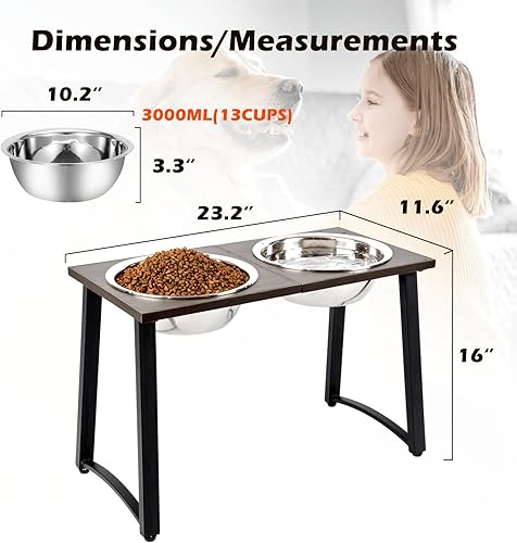 Miniatura 5 de Tazones elevados para perros grandes y grandes, soporte elevado de 16 pulgadas de alto con 2 cuencos de acero inoxidable de 101.4 fl oz y comedero