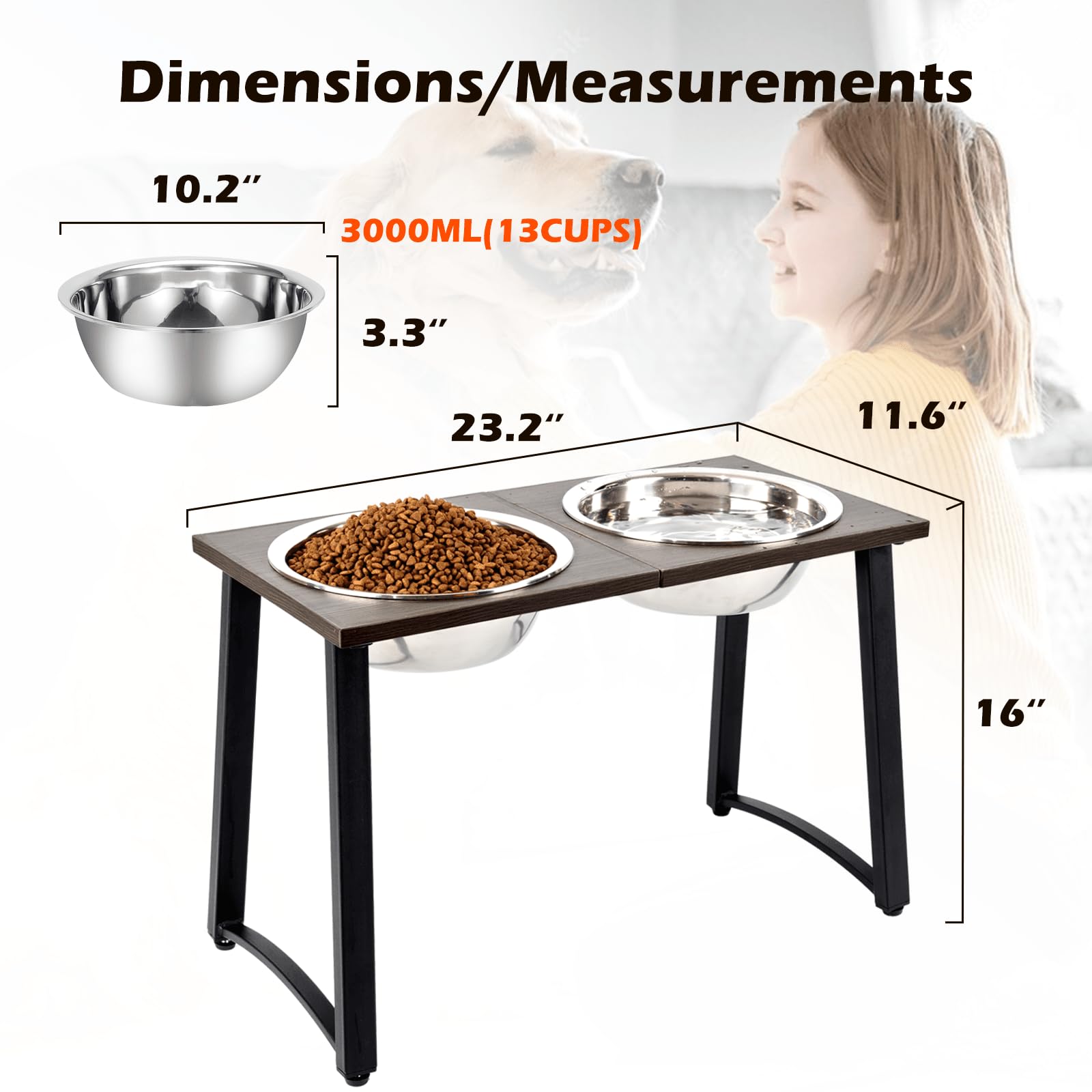 ADENGL Cuencos elevados para Perros Grandes y Grandes, con 2 Cuencos de Acero Inoxidable XL y alimentador Lento, 16 Pulgadas de Alto, Capacidad de 3000 ml, Cuencos para Perros de Gran tamaño