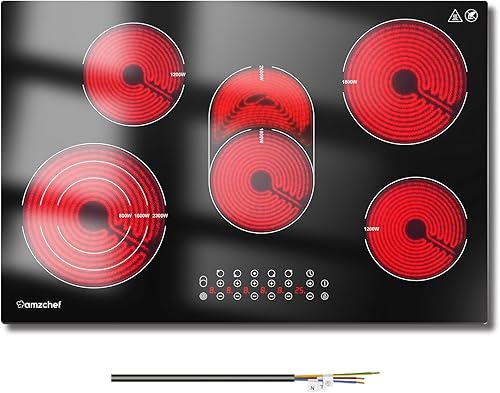 AMZCHEF - Estufa eléctrica de 30 pulgadas, quemador eléctrico integrado con 5 quemadores, control de pantalla táctil de 240 V, estufa eléctrica de