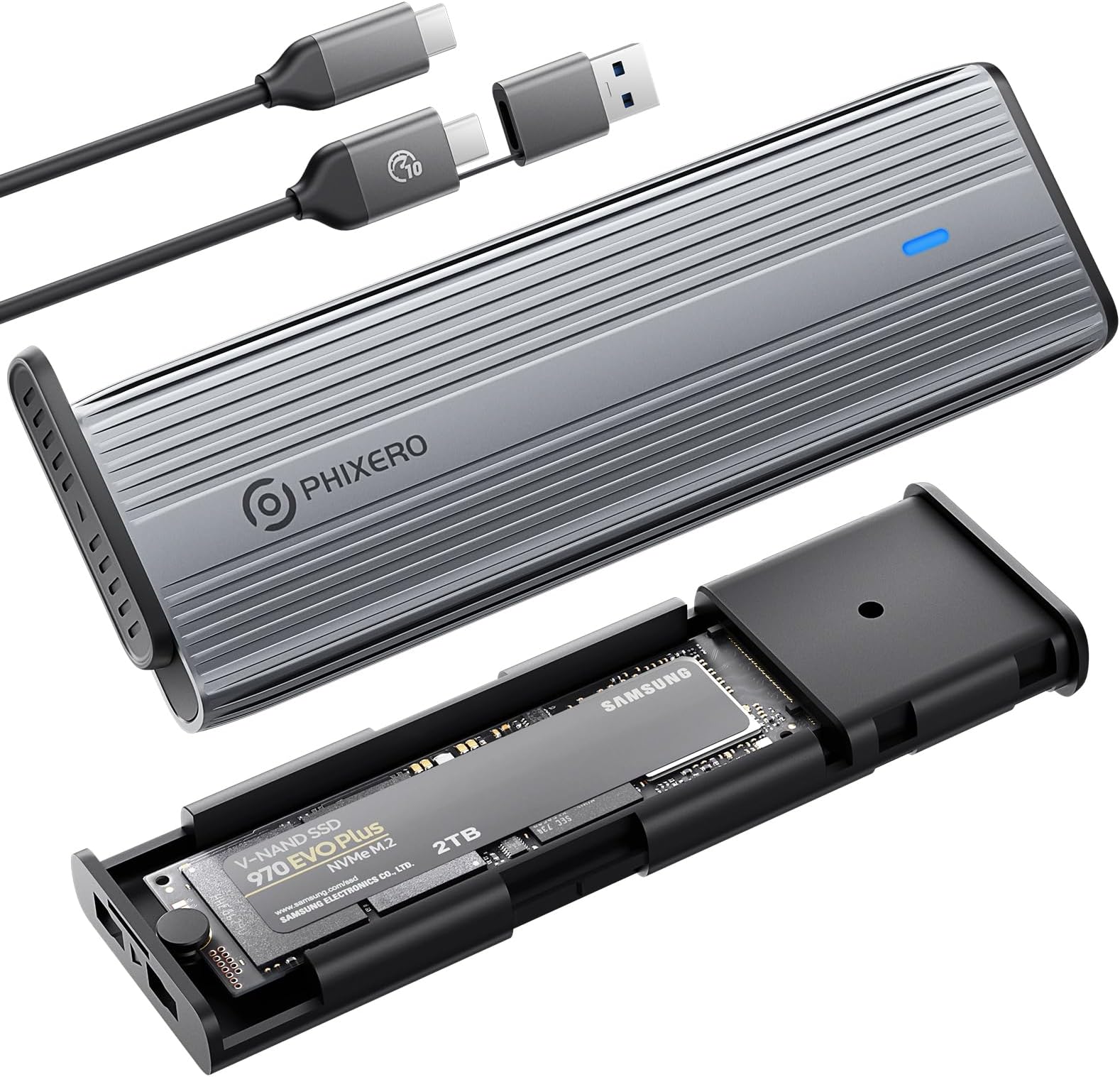 10Gbps SSD Enclosure, Tool-Free and Compatible with USB3.2, M-Key B+M Key(2-in-1 Cable)