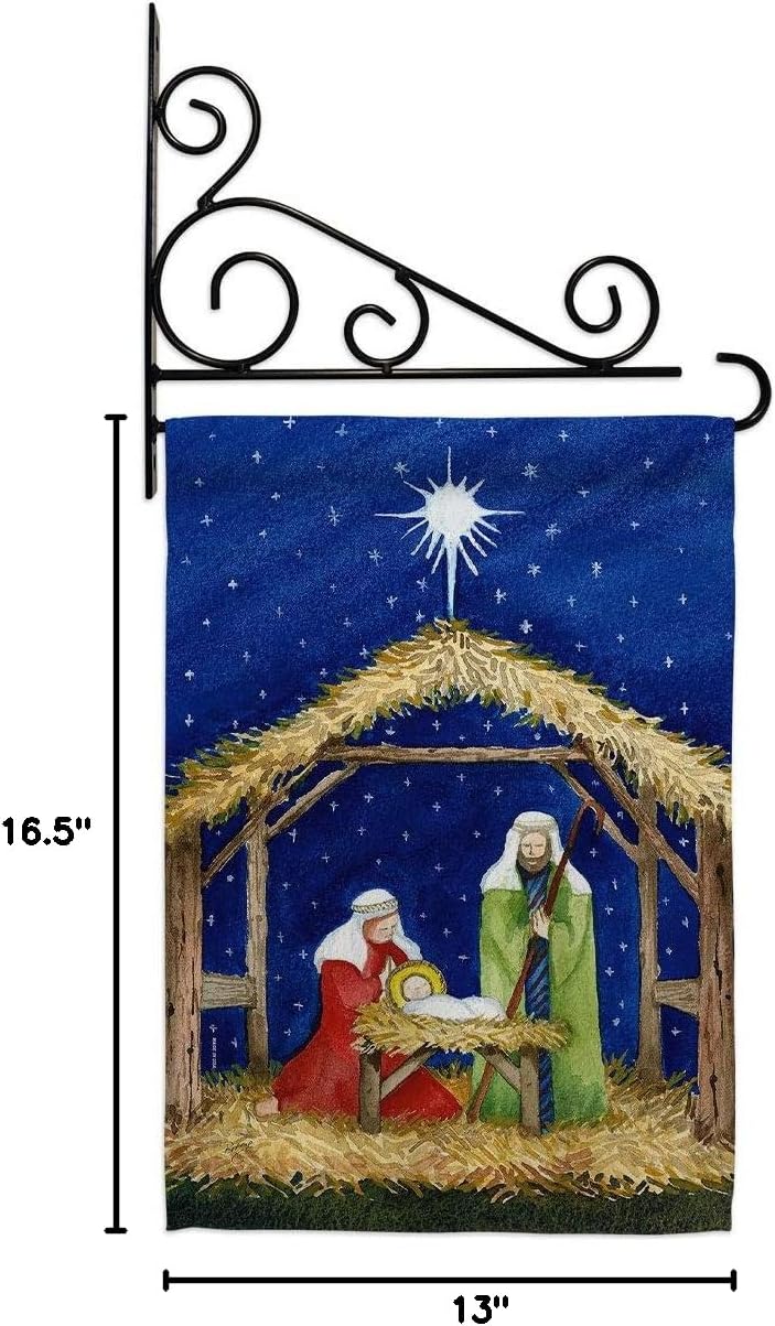Nativity of Jesus Garden Flag Set Wall Holder Wintertime Three King Religious Holy Family Season Christian Small Decorative Gift Yard House Banner Made In USA 13 X 18.5