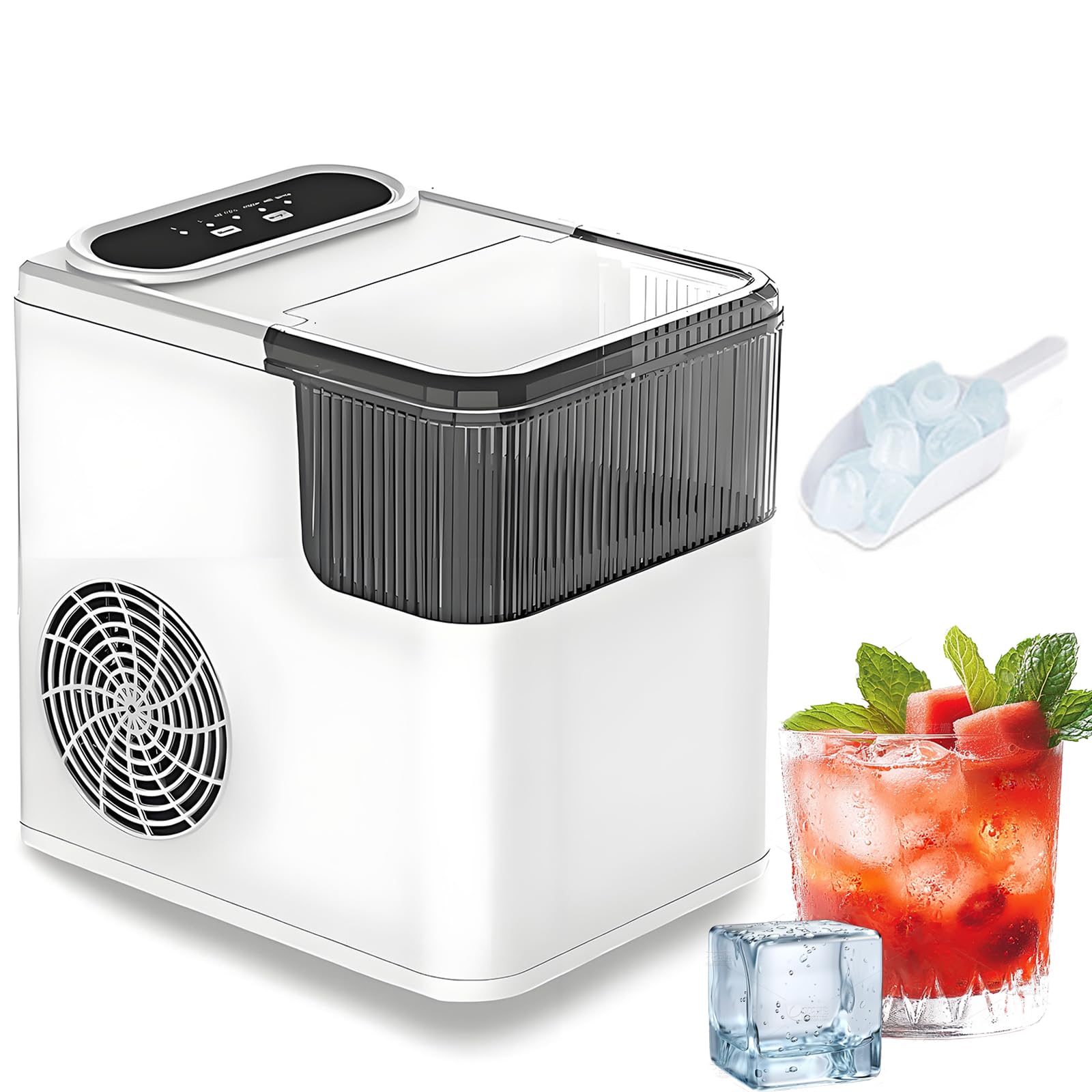Przenośna, stołowa kostkarka do lodu, maszyna Bullet Ice z łyżką, 9 kostek w 6-8 minut, 12 kg24 godziny, do domu, akademika i na kemping