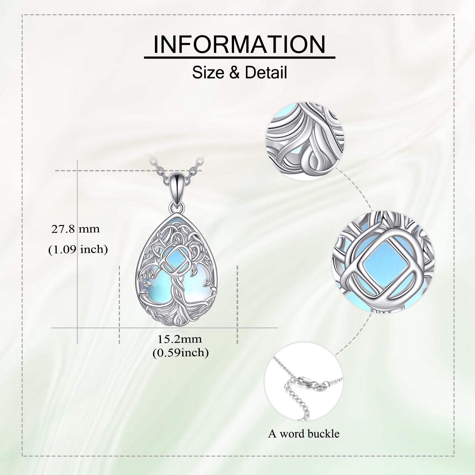 NA Geschenk Baum des Lebens Halskette S925 Sterling Silber Narcotics Anonymous Erholungs Symbol Halsketten Mondstein Baum des Lebens NA Nüchternheit Anhänger Schmuck für Frauen Damen.