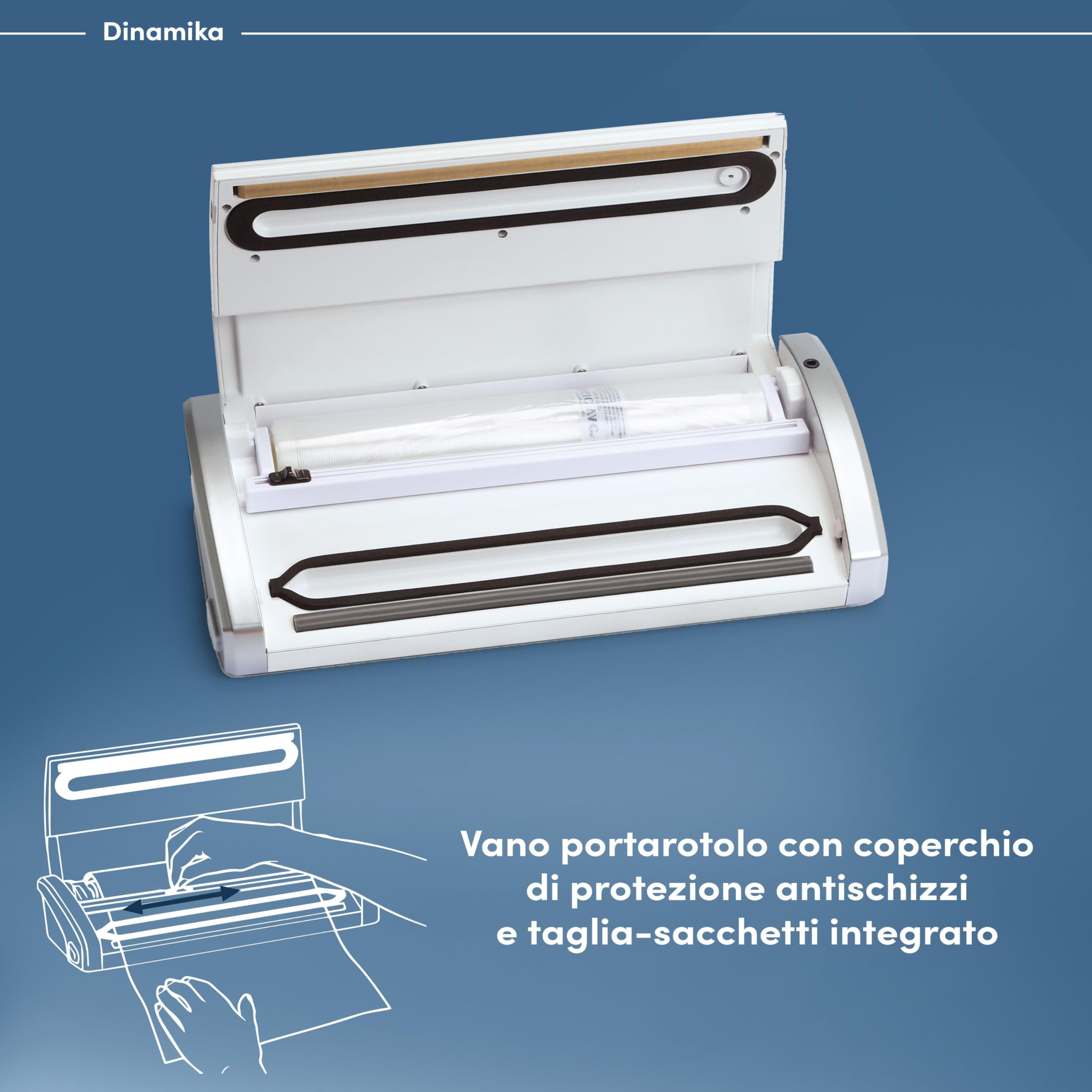 Magic Vac, Dinamika, Macchina Sottovuoto Alimenti Multifunzione Professionale, per Sacchetti Sottovuoto, Contenitori e Marinatura, con Kit Sottovuoto Alimenti, Brevettata, Silver White