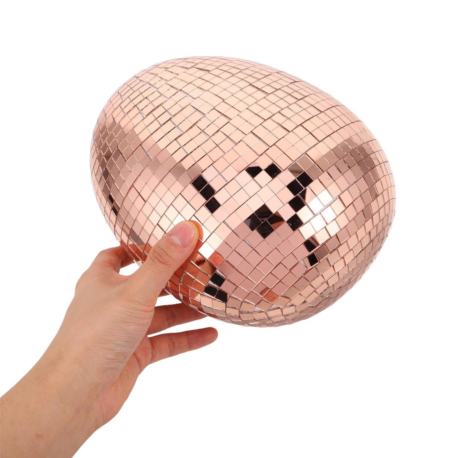 Veemoon Uovo Decorativo a Specchio Riflettente per Pasqua 23x18x14,5 Cm, Palla da Discoteca Rosa Oro per Matrimonio e Feste, Accessorio Fotografico per Ktv e Giardino, Centrotavola