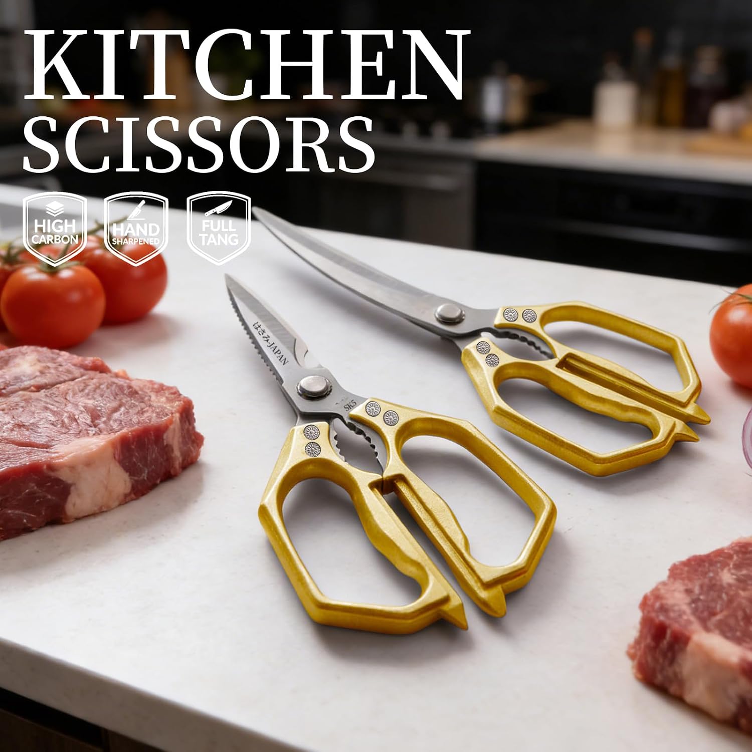 Kitchen Scissors Set Gold - Kitchen Shears for Food, Sharp BBQ Meat Cutting Scissor, Heavy Duty Poultry Shear for Food, Japan Cooking Scissors, Chicken Shears Gifts for Men Women