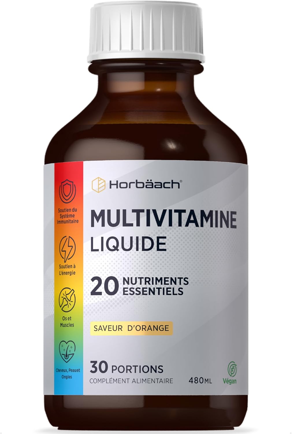 Liquid Multivitamin | 480ml | Vegan Food Supplement With 20 Essential Nutrients | Vitamin C, A, D, B6, B12 and Folic Acid and More | Men and Women | Multivitamin Liquid | by Horbaach