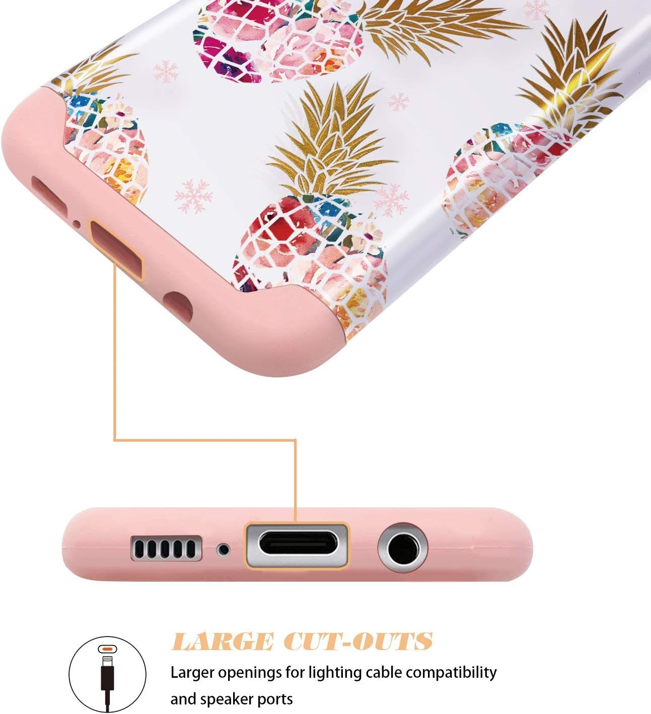 Fingic Galaxy S8 Case,Pineapple S8 Cases, Floral Pineapple Ultra Thin Case Hard PC Soft Rubber Anti-Scratch Protective Case for Women Girls Cover for Samsung Galaxy s8 2017 ONLY,Pineapple/Rose Gold