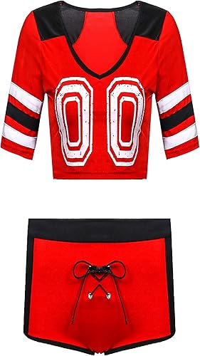 Vista 3 de ThreeH Uniforme de animadora para mujer, sexy, de manga corta, para fútbol, escenario, cosplay, fiesta, Halloween