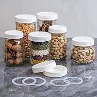 Vista 4 de Paquete de 36 tapas de plástico blanco para tarros Mason con anillos de silicona, 18 tapas de boca ancha y 18 tapas de tarro Mason de boca regular