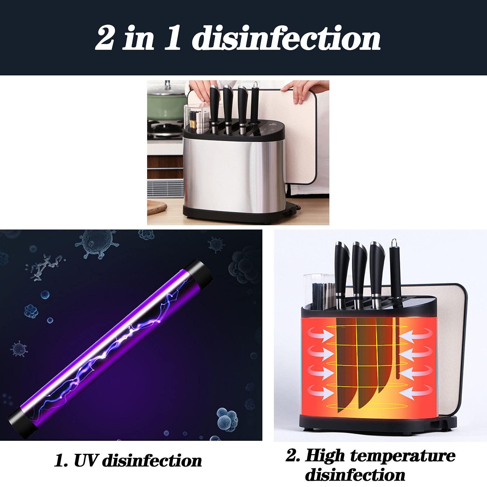 CGF- Desinfección Inteligente Secado Cuchillo Desinfección Ultravioleta Tabla de Cortar Palillos Almacenamiento de Cuchillos, Desmontar para facilitar la Limpieza Ahorro de Espacio