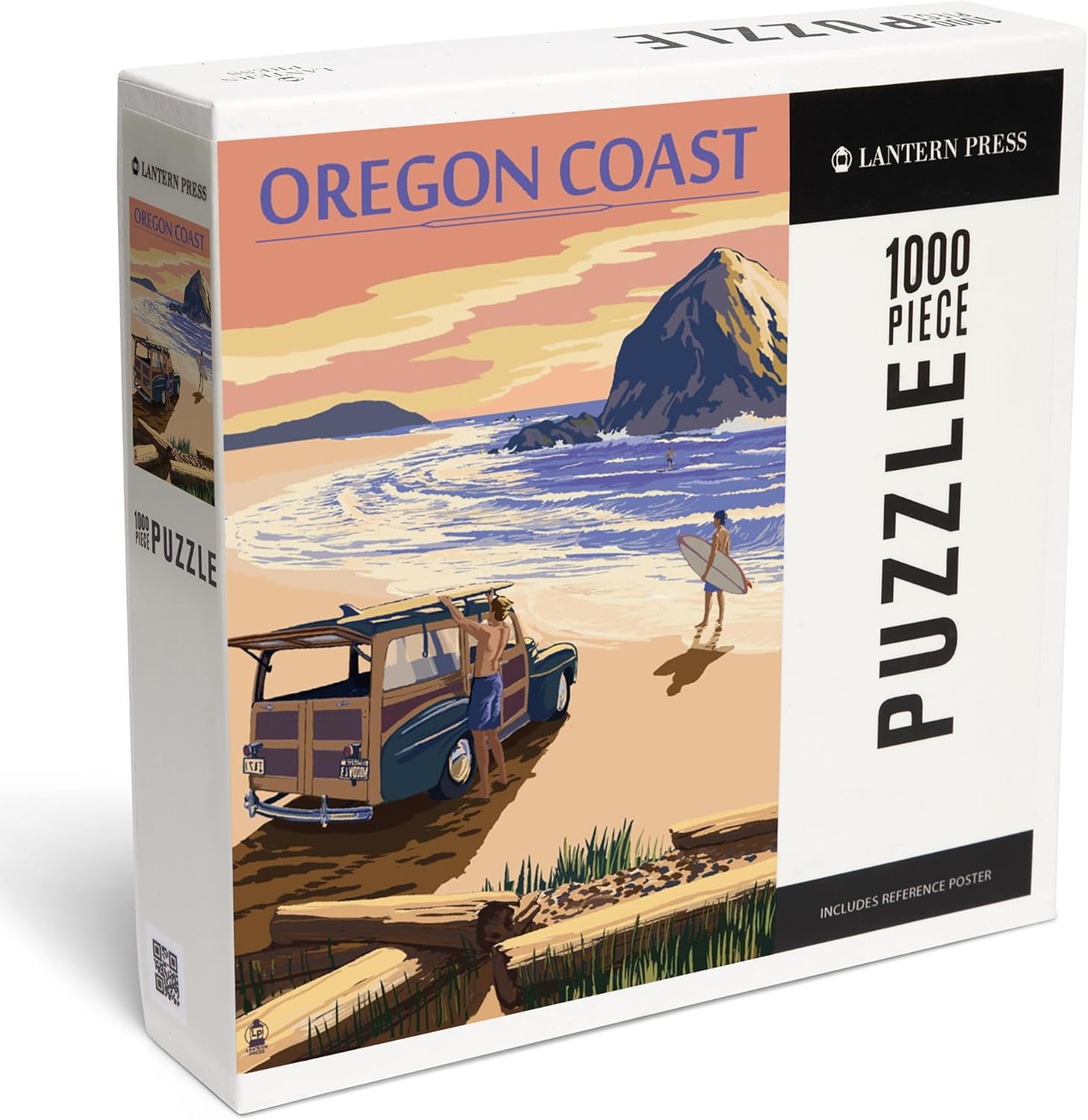 "Lantern Press Oregon Coast, Woody with Haystack Rock, 1000 Piece Jigsaw Puzzle for Adults, Made in USA with Reference Poster"