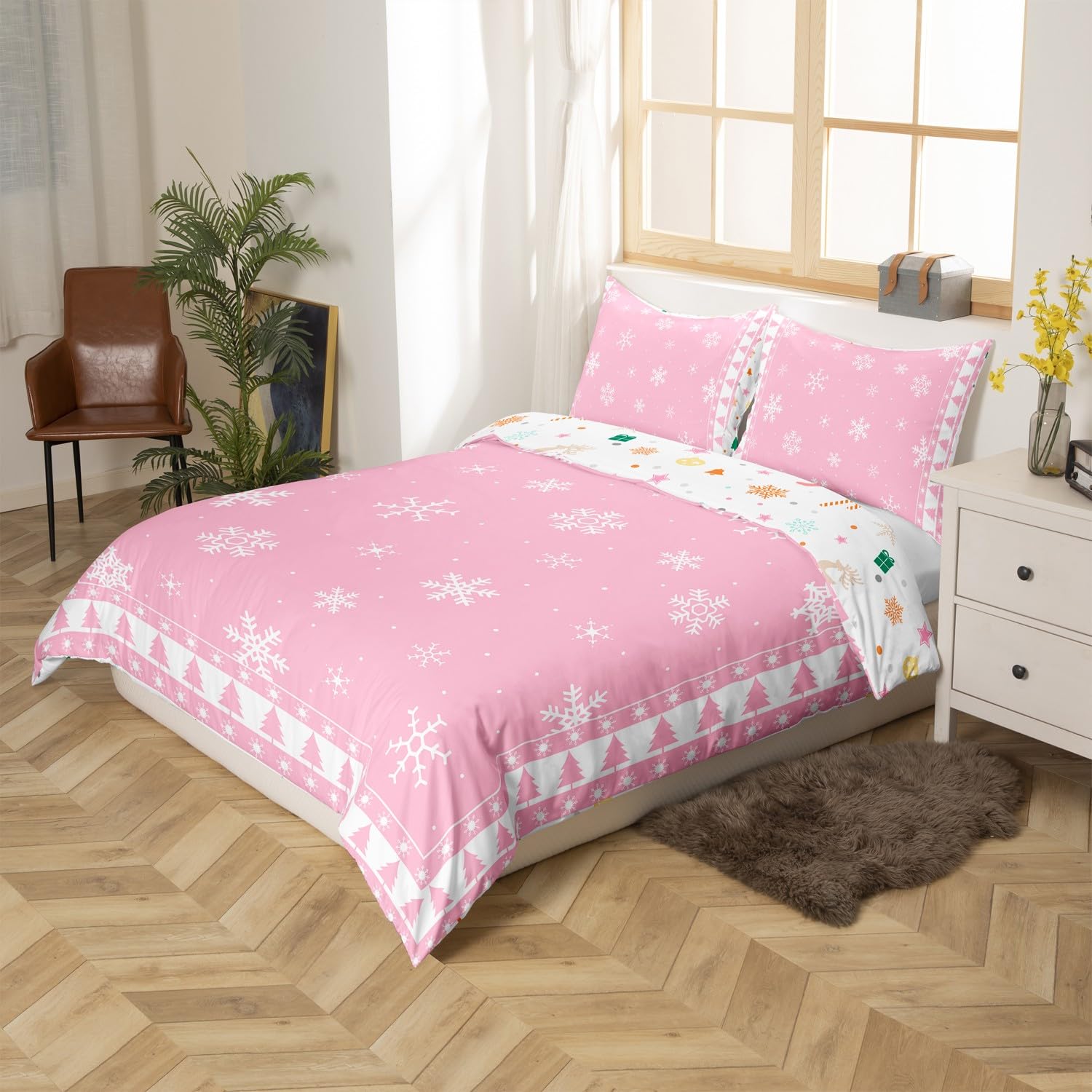 Homewish Świąteczny zestaw pościeli choinka i płatek śniegu poszewka na kołdrę podwójna boho Boże Narodzenie świąteczna dekoracyjna poszewka na kołdrę płatek śniegu dekoracje narzuta na łóżko dla