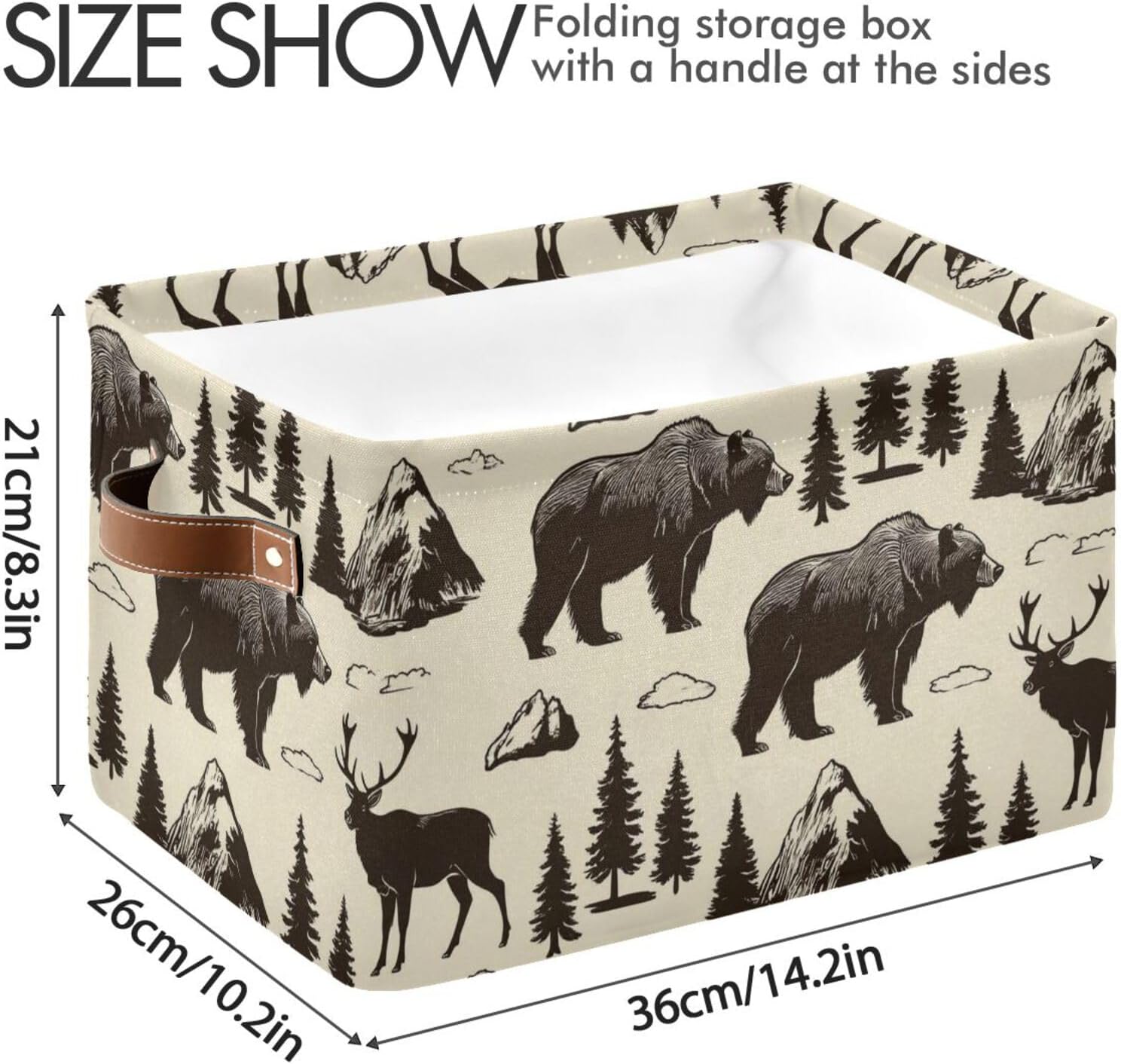 Aslsiy Storage Basket Vintage Deer Bear Moose Nursery Bins National Park Baby Box Canvas Clothes Shelf Basket Laundry Hamper for Home Closet 1 Pcs