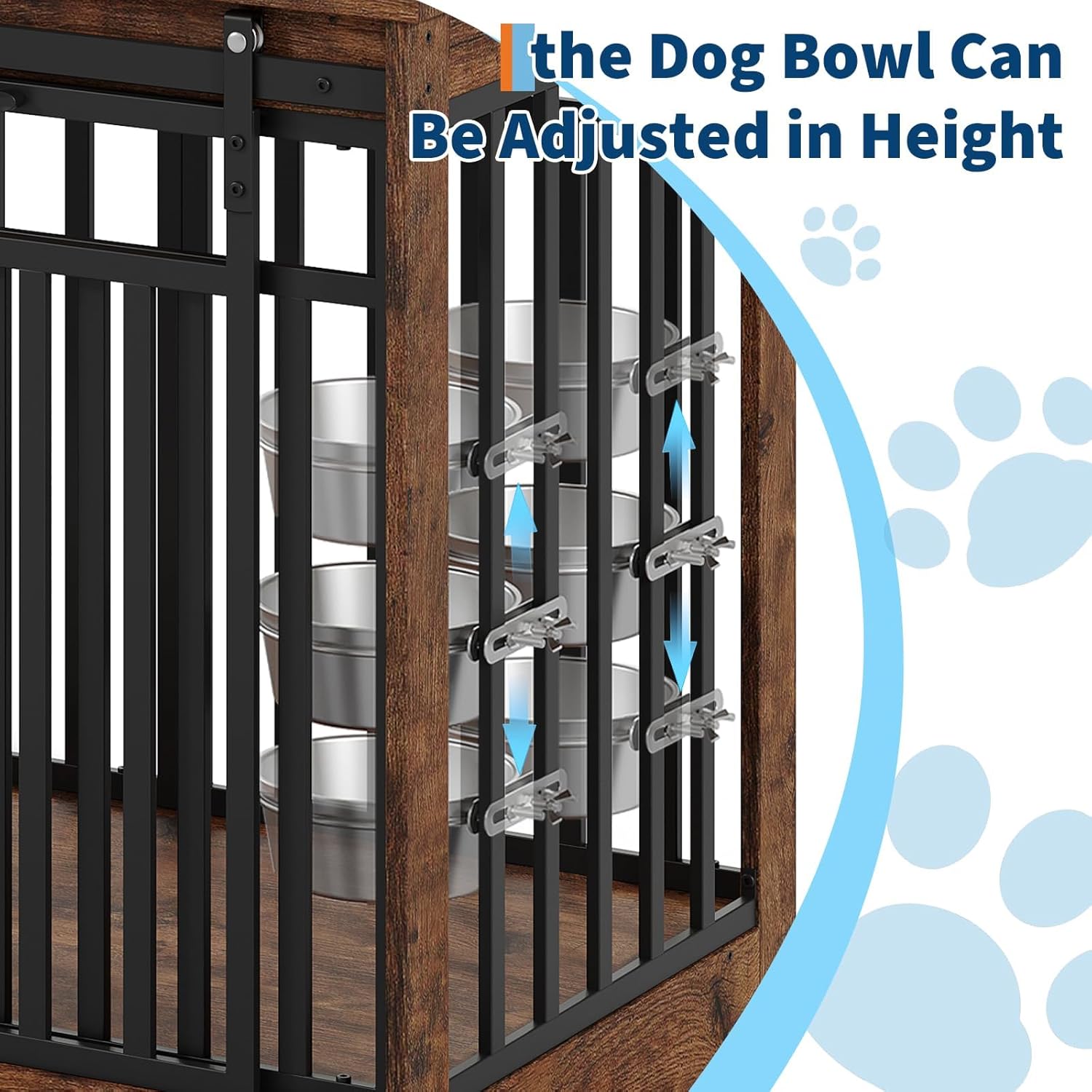 Dog Crate Furniture, 55 Inch Large Dog Cage with Sliding Door and Food Bowl, Heavy Duty Wood & Metal Kennel Table TV Stand for Medium Large Dogs, Rustic Brown