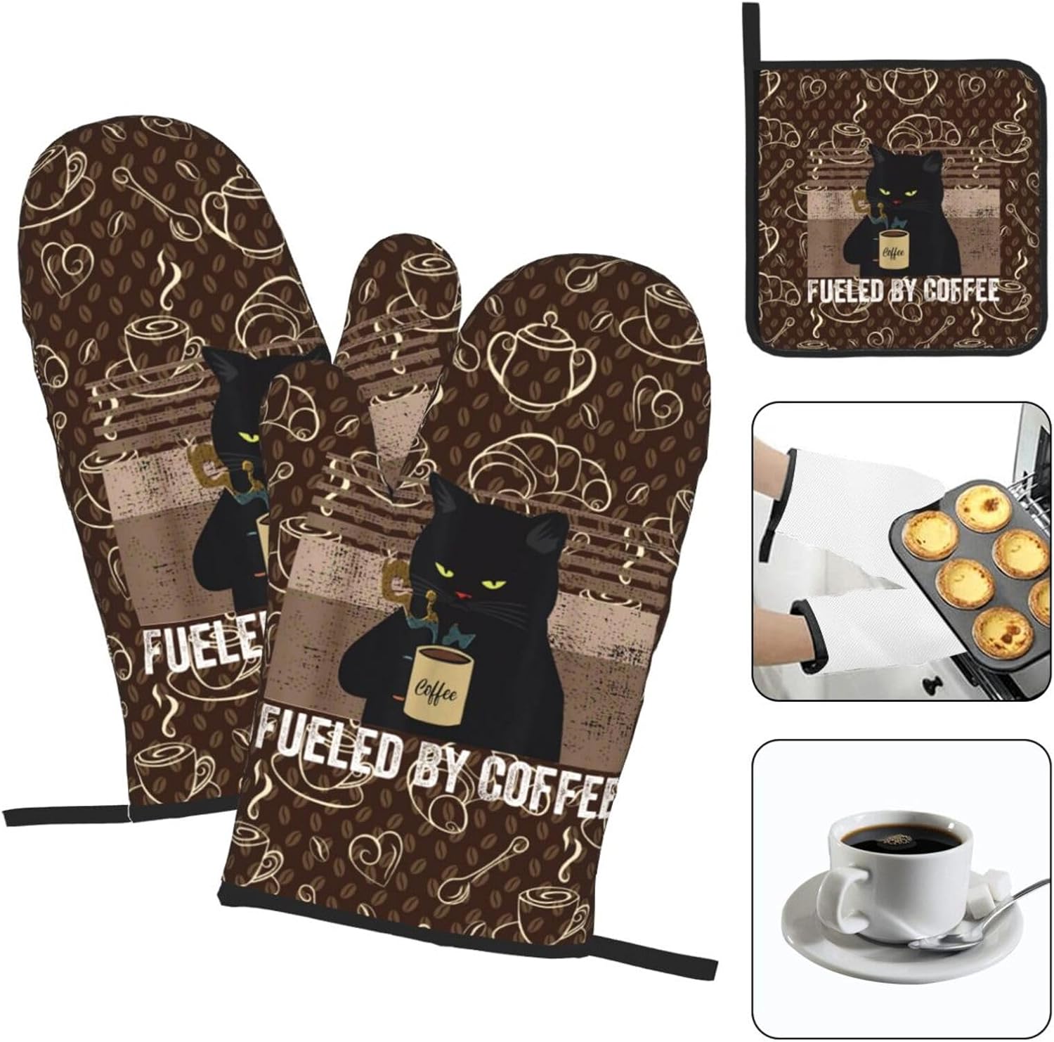 Vintage Cat Oven Mitts and Pot Holders Sets of 3 Retro Coffee Hot Pads