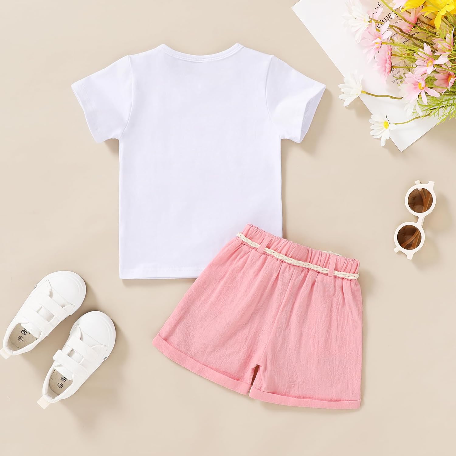 YOUNGER TREE Toddler Baby Girls Clothes Watermelon T-shirt + Linen Shorts with Belt Cute Summer Short Set - Image 3
