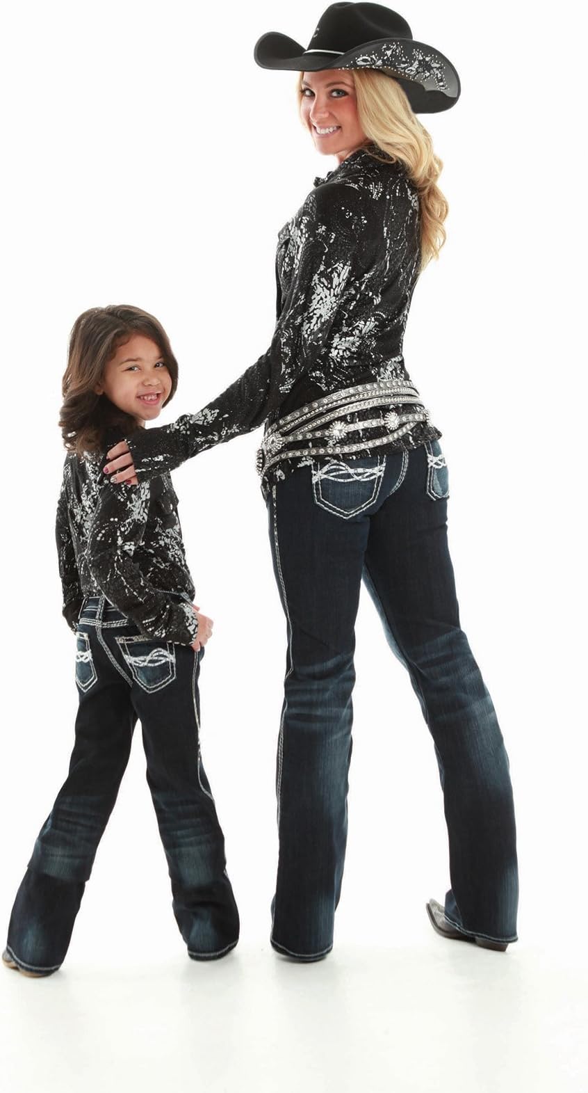 Cowgirl Tuff Girls Black Rayon L/S Splatter Western Shirt Pearl Snaps L