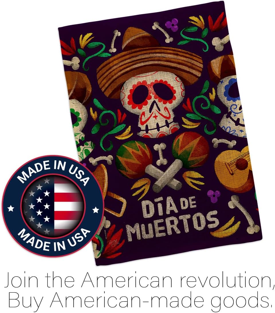 Dia De Los Muertos Decorations 2 Pcs Banner Room Wall Art Flag Patio Lawn Garden Outdoor Indoor Tapestry Yard Grave Cemetery Signs Dia De Muertos Skulls Front Porch Decor Fall Gifts Made In USA
