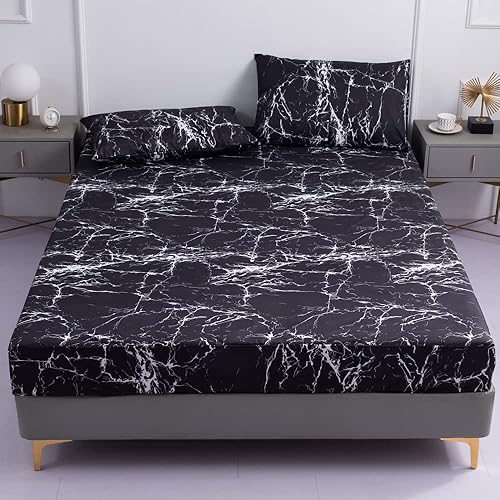 Megsv Funda protectora de colchón impermeable, funda de cama de poliéster, sábana bajera y funda de almohada (sin almohada interior) (azul,