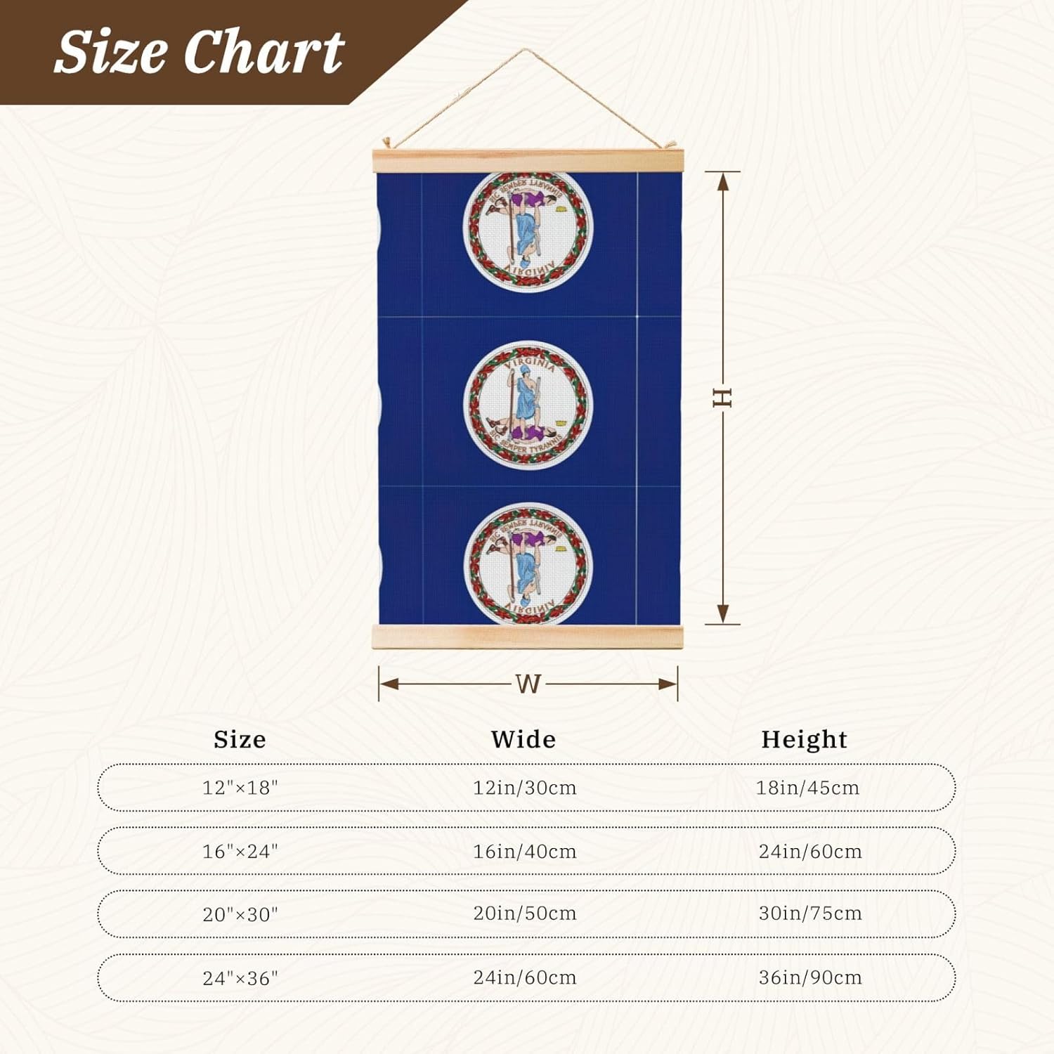 Virginia State Flag Print Poster Hanger,Hanging Poster, Poster Frame,Wood Poster Hanger, For Wall Hanging