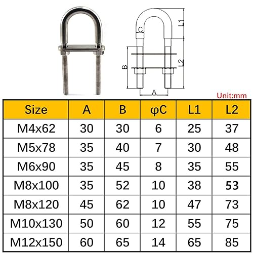 Miniatura 5 de Perno en U M5x78 de acero inoxidable 304 de amarre en U (paquete de 6)