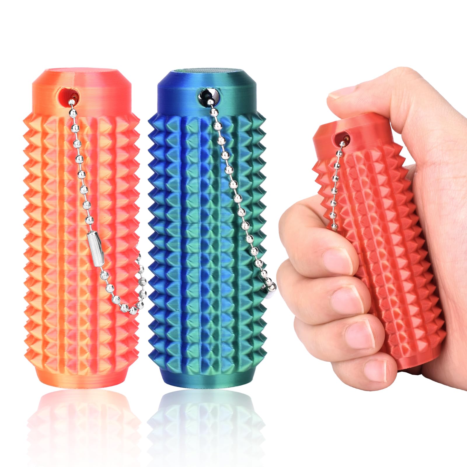 ATOMUS 2PCS Pain Fidget , Pain Stim Fidget for Adults 3D Printed Spiky Grippie Stim Keychain, Sensory for Stress Relief & Focus, Office Workers Novelty Gifts for Men