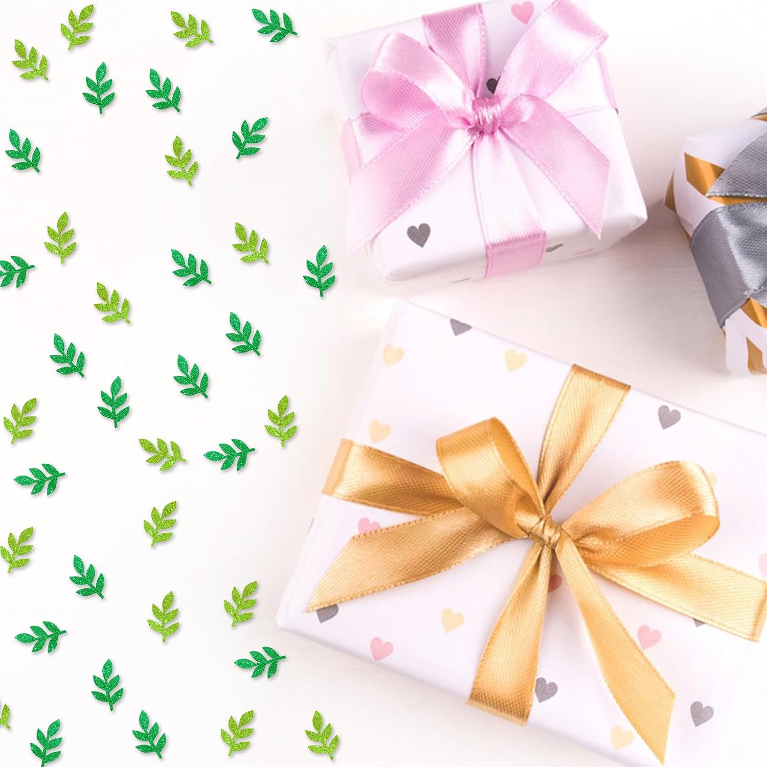 120pcs Green Leaf Confetti, Eucalyptus Leaf Paper Confetti, Green Glitter Greenery Table Scatters, Natural Theme Bridal Shower/Wedding Party Decoration