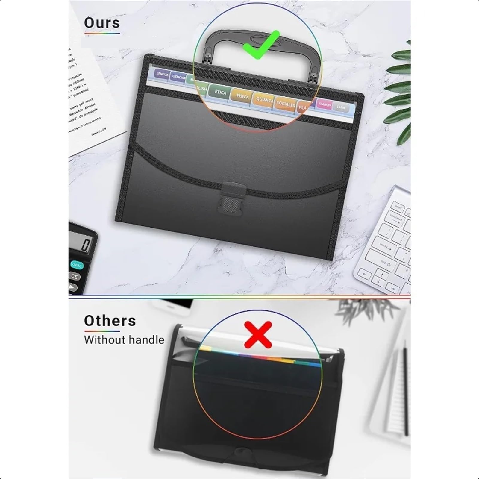 Classeur extensible à 25 poches, organiseur de dossiers portable avec poignée, boîte classement accordéon pour Maison Bureau
