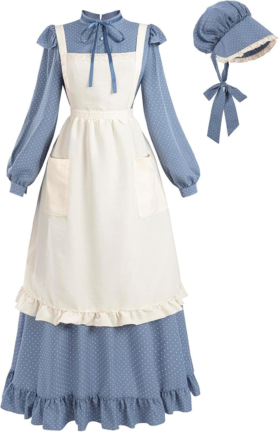 LTAKK Pioneer Dress Women Colonial Costume Prairie Pilgrim Dresses with Pinafore and Bonet