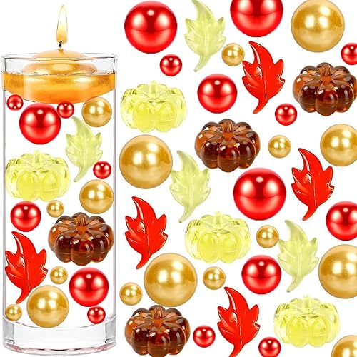 206 Pcs Thanksgiving Vases Filler Set Faux Acrylic Pumpkin Leaves