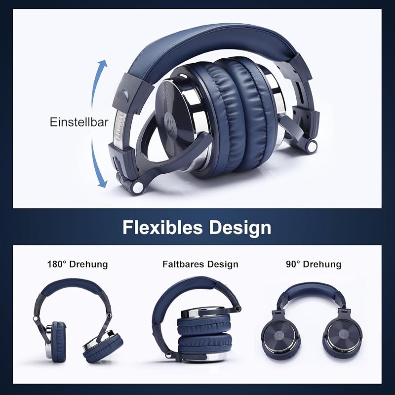 Căști de studio închise pentru DJ OneOdio cu cablu, difuzor de 50 mm, sunet bass, conector jack de 6,3 mm și 3,5 mm