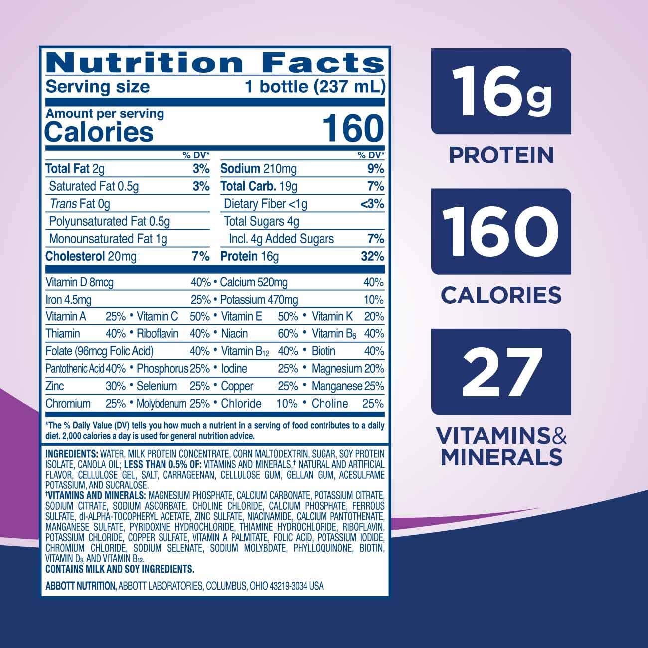 Ensure High Protein Nutritional Shake with 16g of High-Quality Protein, Ready-to-Drink Meal Replacement Shakes, Low Fat, Vanilla, 8 fl oz, 24 Count