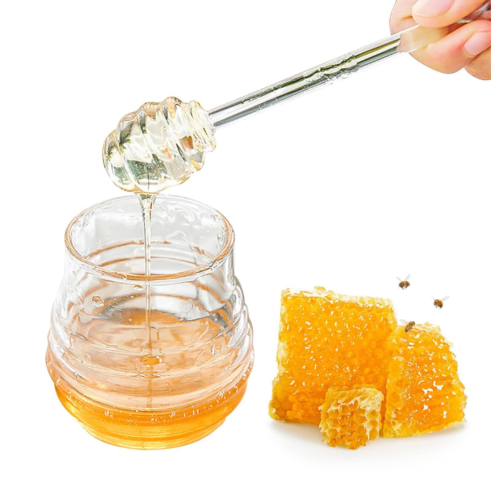 Gimocool Single Attribute Honey Pot Jar 8.3Oz - Glass Syrup Container Honey Pot With Dipper And Lid - Home Kitchen Storage Container Dispenser For Syrup, Pie, Jam, Jelly, 8.3Oz