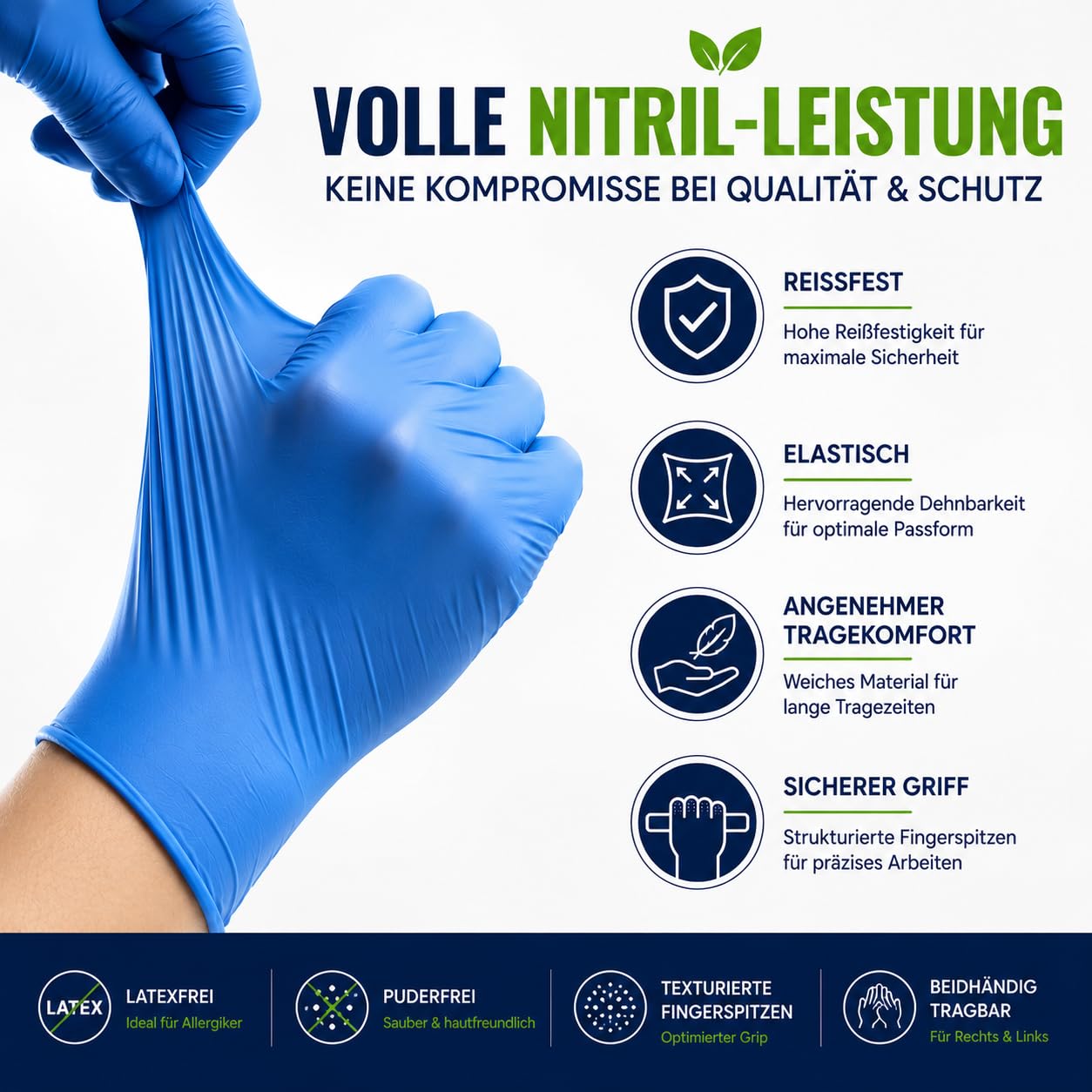 GEDIMED ECO Nitrilhandschuhe Blau 100 Stück – Biologisch abbaubare Nitrilhandschuhe, puderfrei & latexfrei, reißfest, Einweghandschuhe für Hygiene, Gastronomie, Kosmetik & Reinigung (1000, S)