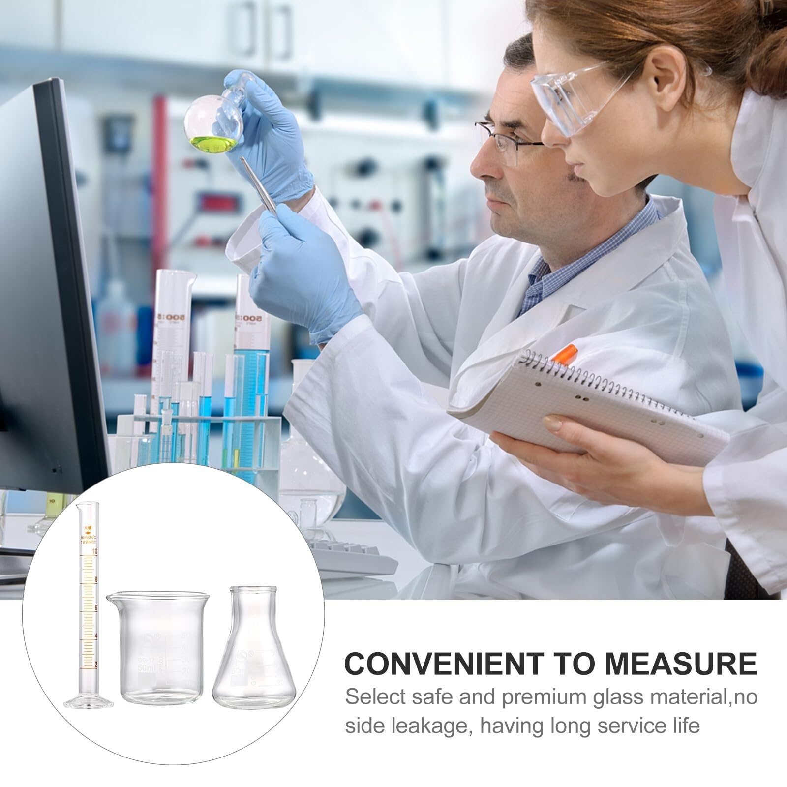 Konische Glaskolben, 3-teiliges Laborglas-Set – 50 ml Messbecher, Erlenmeyerkolben, 10 Messzylinder