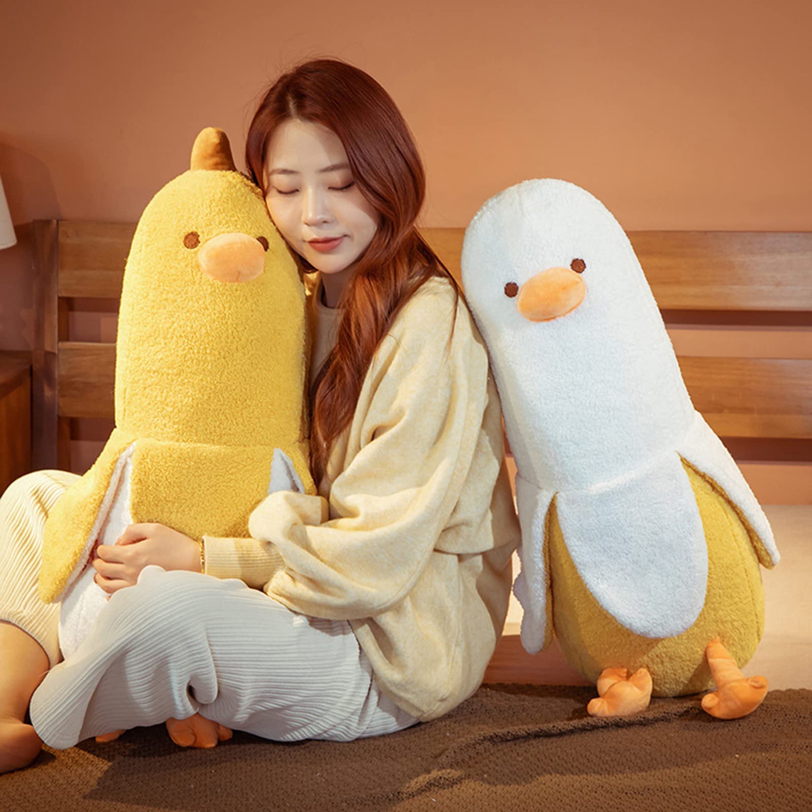 shownicer Plüschtier Banane Ente Stofftier, Kawaii Ente Plüsch, Banane Kuscheltier, Plüschkissen, Weiches Spielzeug, Wurfkissen Schmusetier, Geschenk Gefüllt für Kinder Mädchen Jungen, Weiß, 50cm